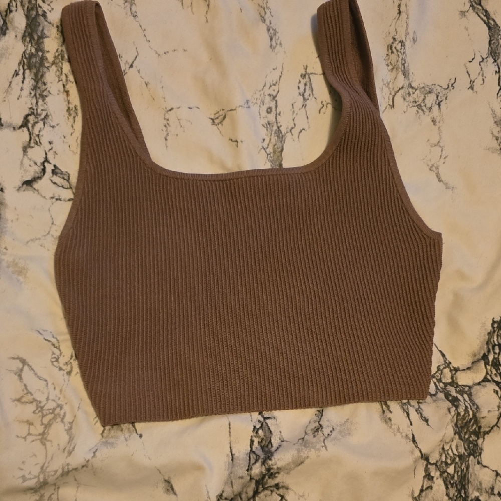 Babaton Ribbed Tan Crop Top